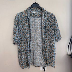 Vintage Printed Button Up Coverup Shirt XL